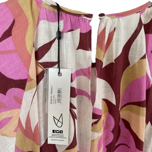 MINKPINK Kali Mini Dress Linen Blend Floral Lightweight Tie Waist - Picture 7 of 13